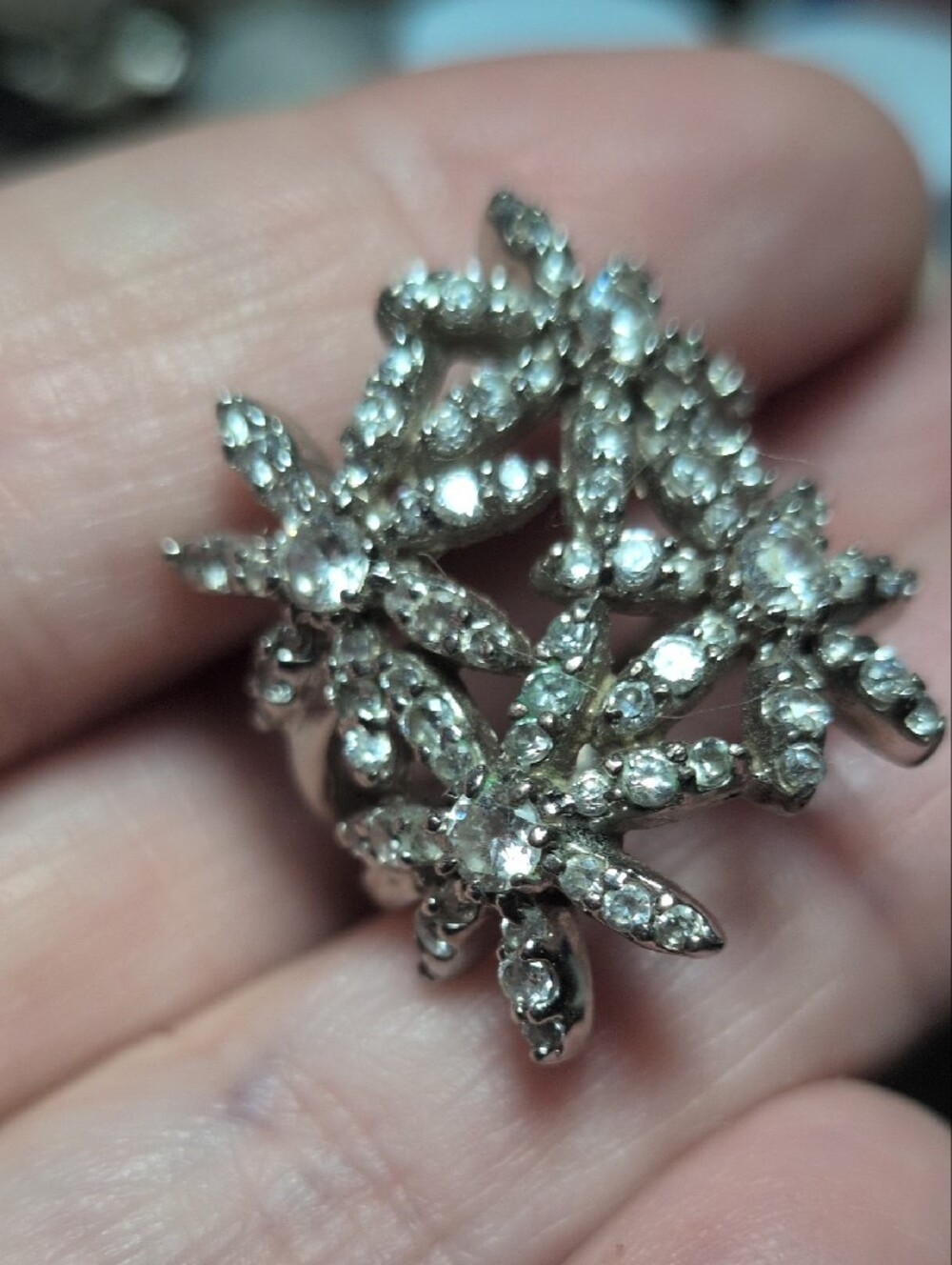 Silver Crystal Floral Cluster Ring - Women's Jewelry - Picture 5 of 5